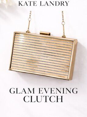 Kate Landry Gold & Silver Striped Box Clutch Evening Bag Chain Strap